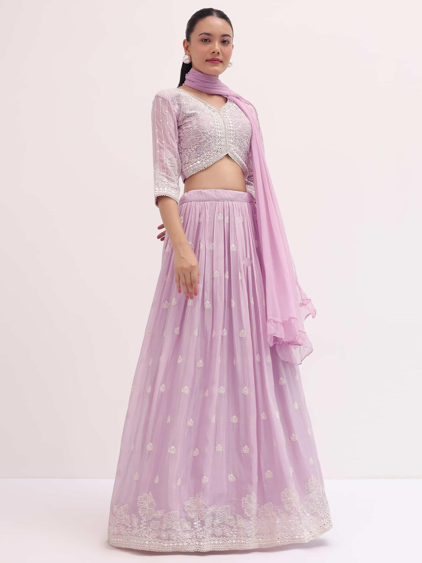 Zeel Clothing Women's Sequins Thread Embroidered Georgette Designer Semi Stitched Lehenga Choli With Dupatta (5127-Pink-Womens-Lehenga-Choli-Latest; Free Size) (Pink)