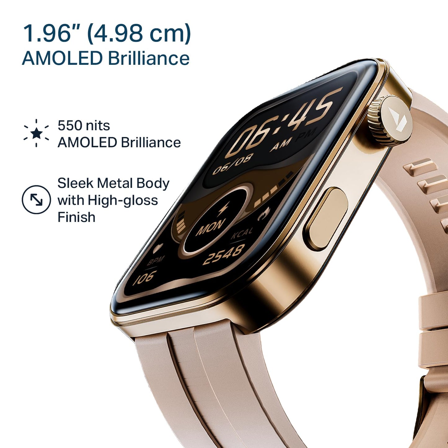 Boat Chrome Endeavour, Premium Metal Body, 1.96”(4.97cm) AMOLED Display,AI Coach Health Insights,Advanced S1 Processor,HRV,VO2 Max,Auto Watchface Refresh, Smart Watch for Men & Women (Cherry Blossom)