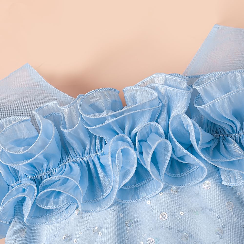 Hopscotch Girls Blue Short Sleeves Ruffled Party Dress