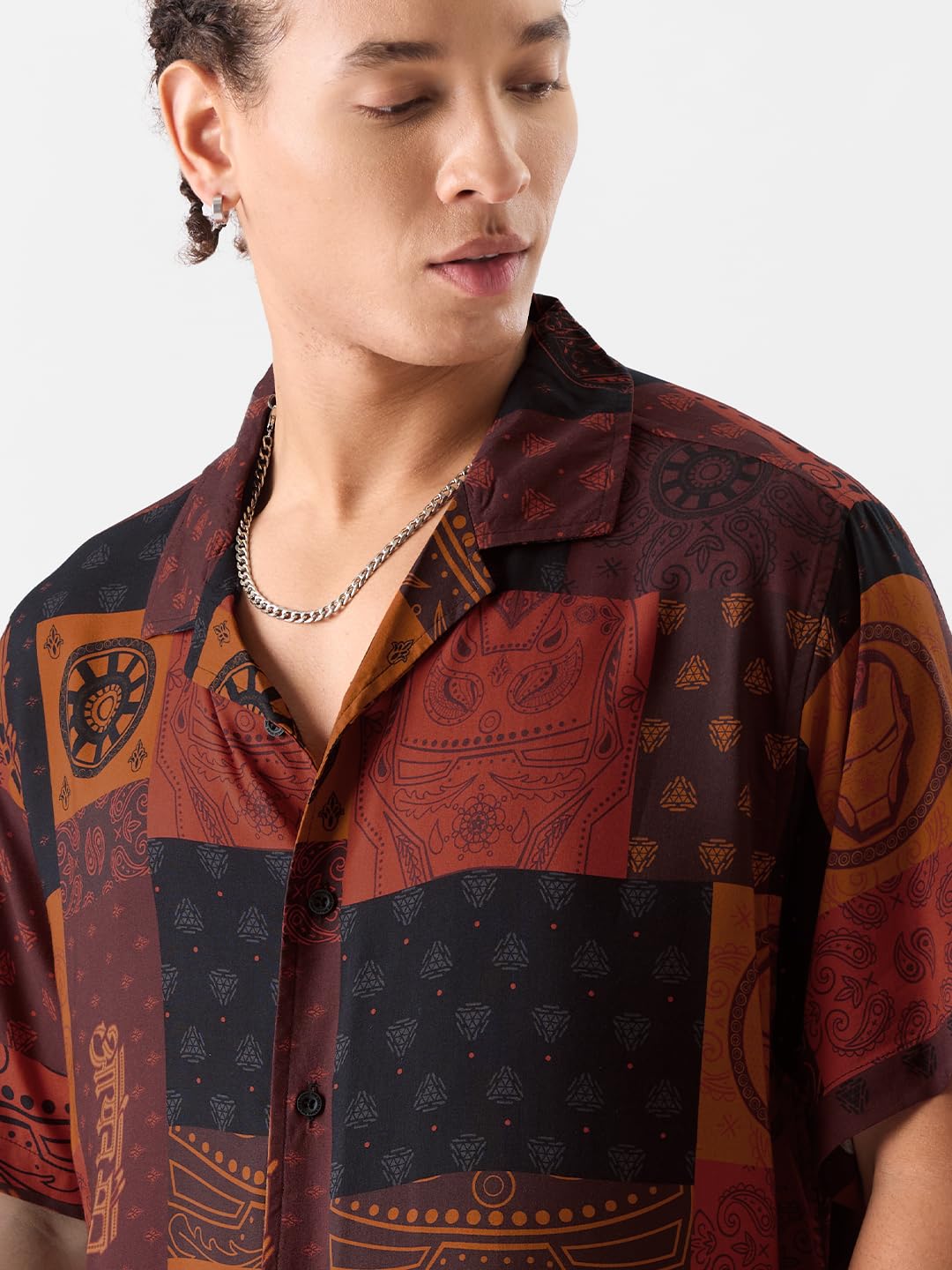 The Souled Store Official Iron Man: Pattern Men and Boys Relaxed fit Graphic Half Sleeve Rayon Multicolored Summer Shirts Shirt For Men Casual Half Sleeves Regular Fit Printed Stylish Latest Cotton Pa