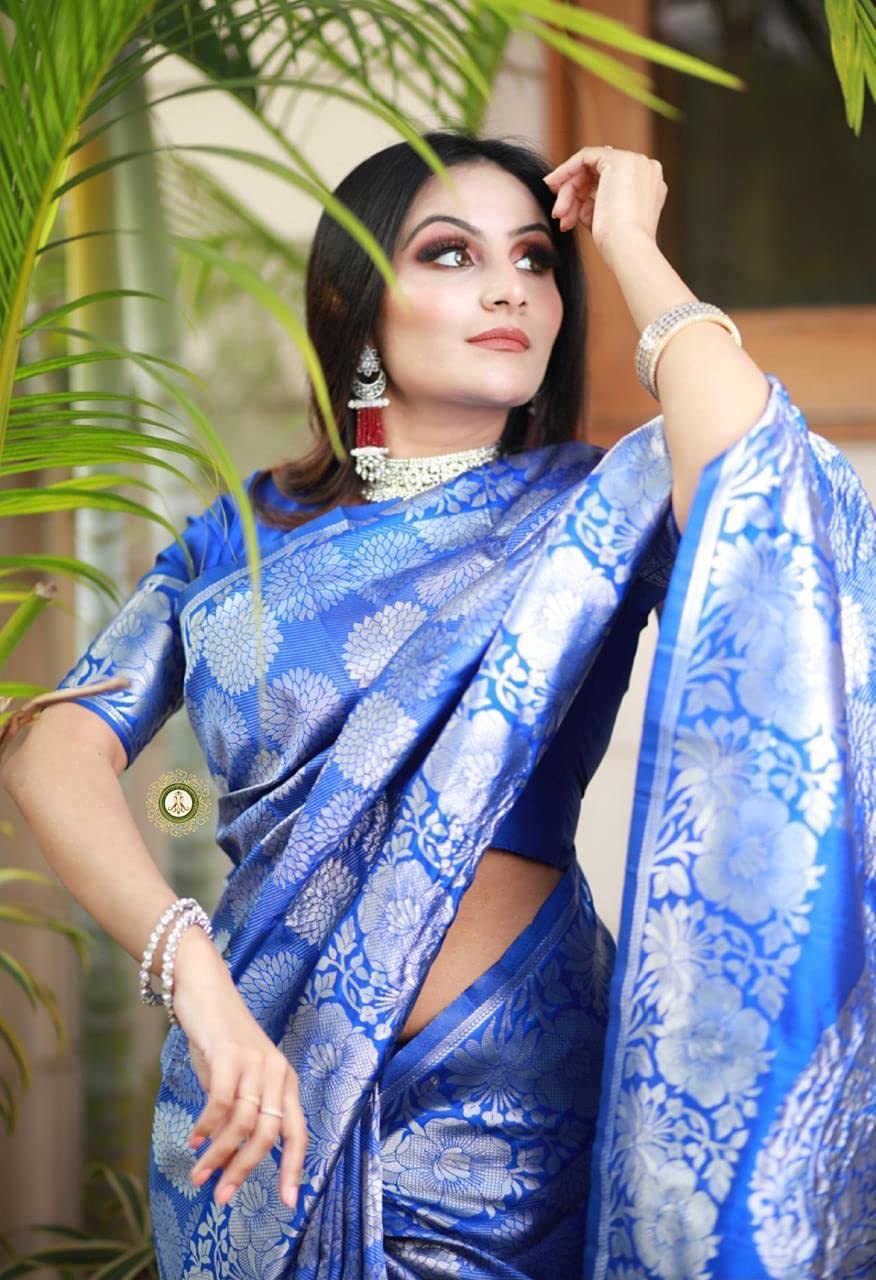SGF11- Women's Kanjivaram Soft Silk Saree With Blouse Piece (Royal Blue)