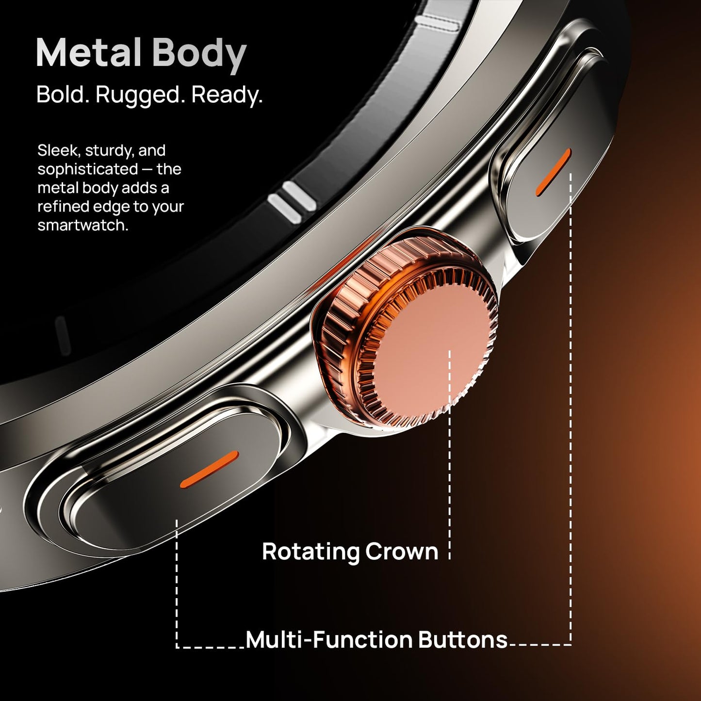 Fire-Boltt Axiom Smart Watch 1.43" Super AMOLED Display,Health & Fitness Tracking,Always-On Screen, Wireless Charging, Rotating Crown, Bluetooth Calling, Metal Case Smart Watch for Man & Woman-Orange