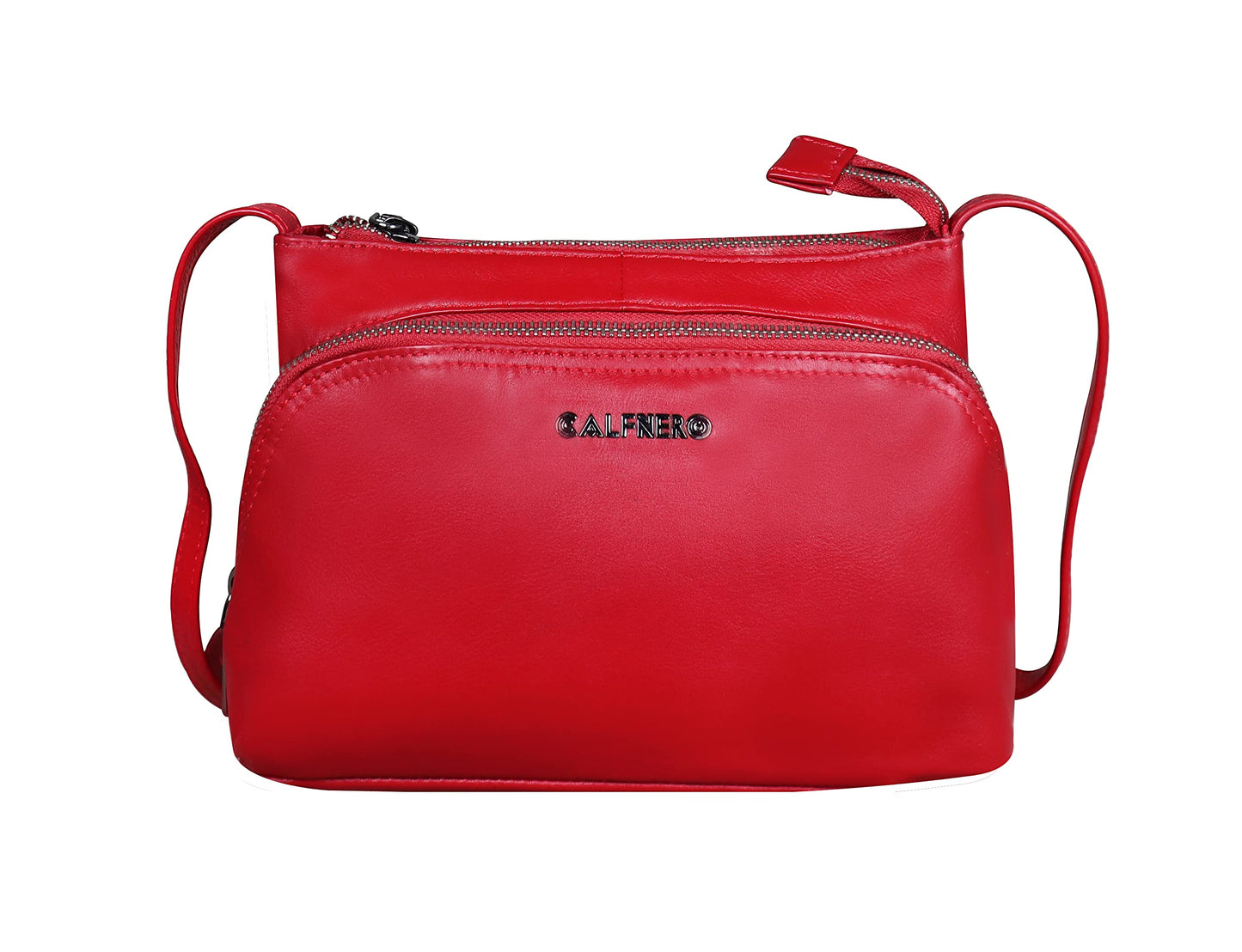 Women's Genuine Leather Sling Bag-Women's Casual College, Office Bag-Women's Cross Body Sling Bag by Calfnero (Red)