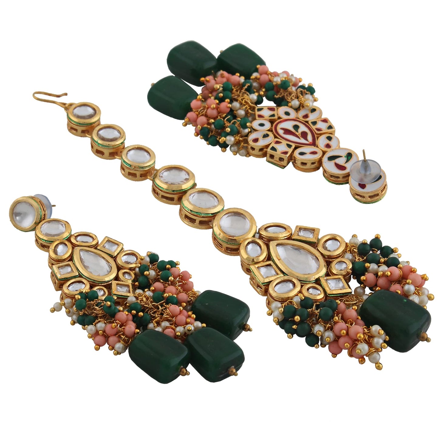 Lucky Jewellery 18K Gold Plated Multicolor Kundan Stone/Uncut Kundan/Dibbi Kundan/Meena Kundan/Lucknow Kundan with Tumble Drop Bridal Set for Girls & Women (8656-M4SK-1568-WPHG)