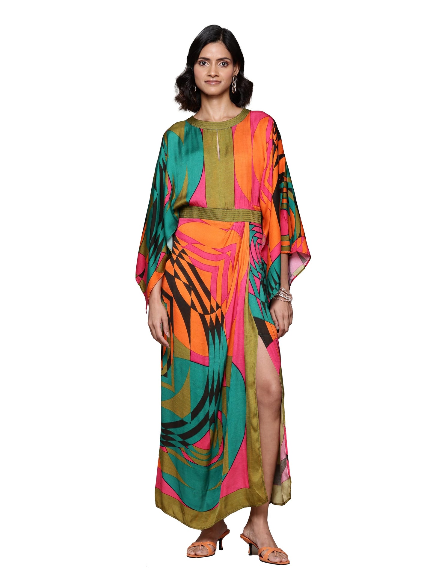 Ritu Kumar Round Neck Half Sleeves Long Dress Multicolour
