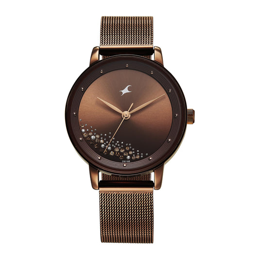 Fastrack Style up 5 Quartz Brown Round Dial Girl's Watch | Stainless Steel Strap Material | Watches for Girls Analog - 6206QM01