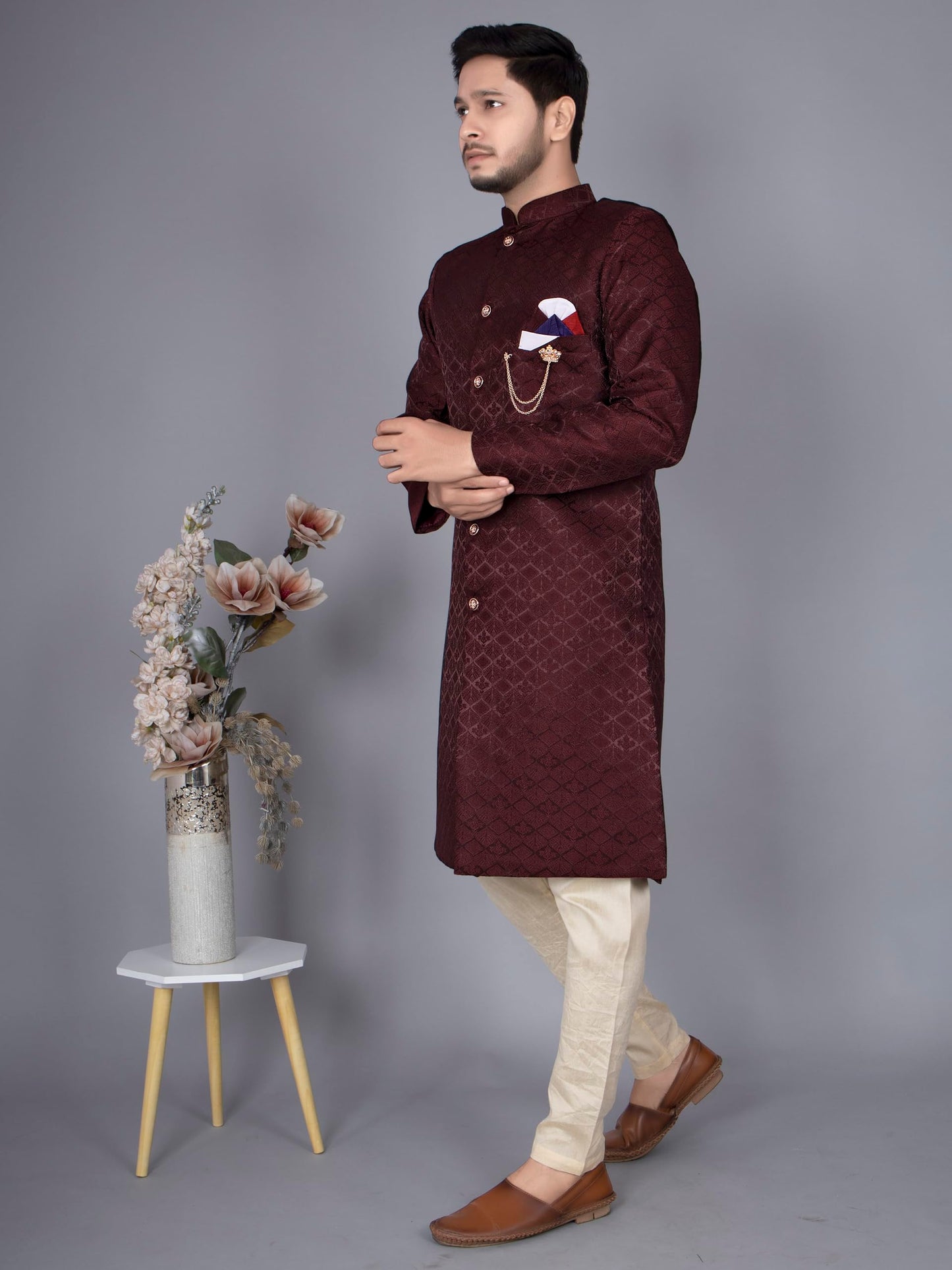 XEPON Indo Western Sherwani Set For Men (L, Maroon)