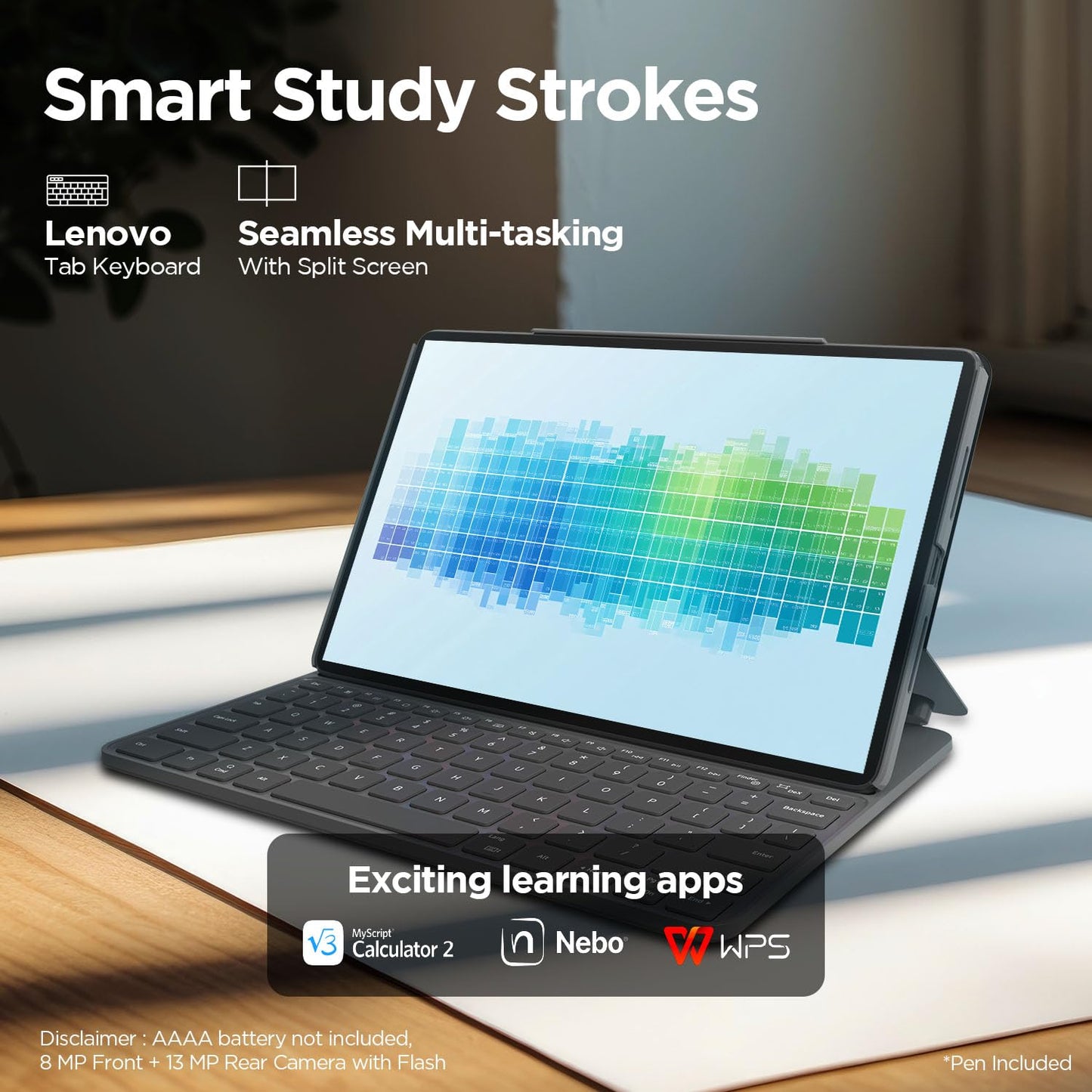 Lenovo Tab K11 with Keyboard| 4G (LTE) + Wi-Fi | 8 GB RAM, 128 GB ROM (Expandable Upto 1 TB)| 11 Inch Screen, 90 Hz Refresh| Quad Speaker with Dolby Atmos| 13 MP Rear Cam with Flash|Luna Grey