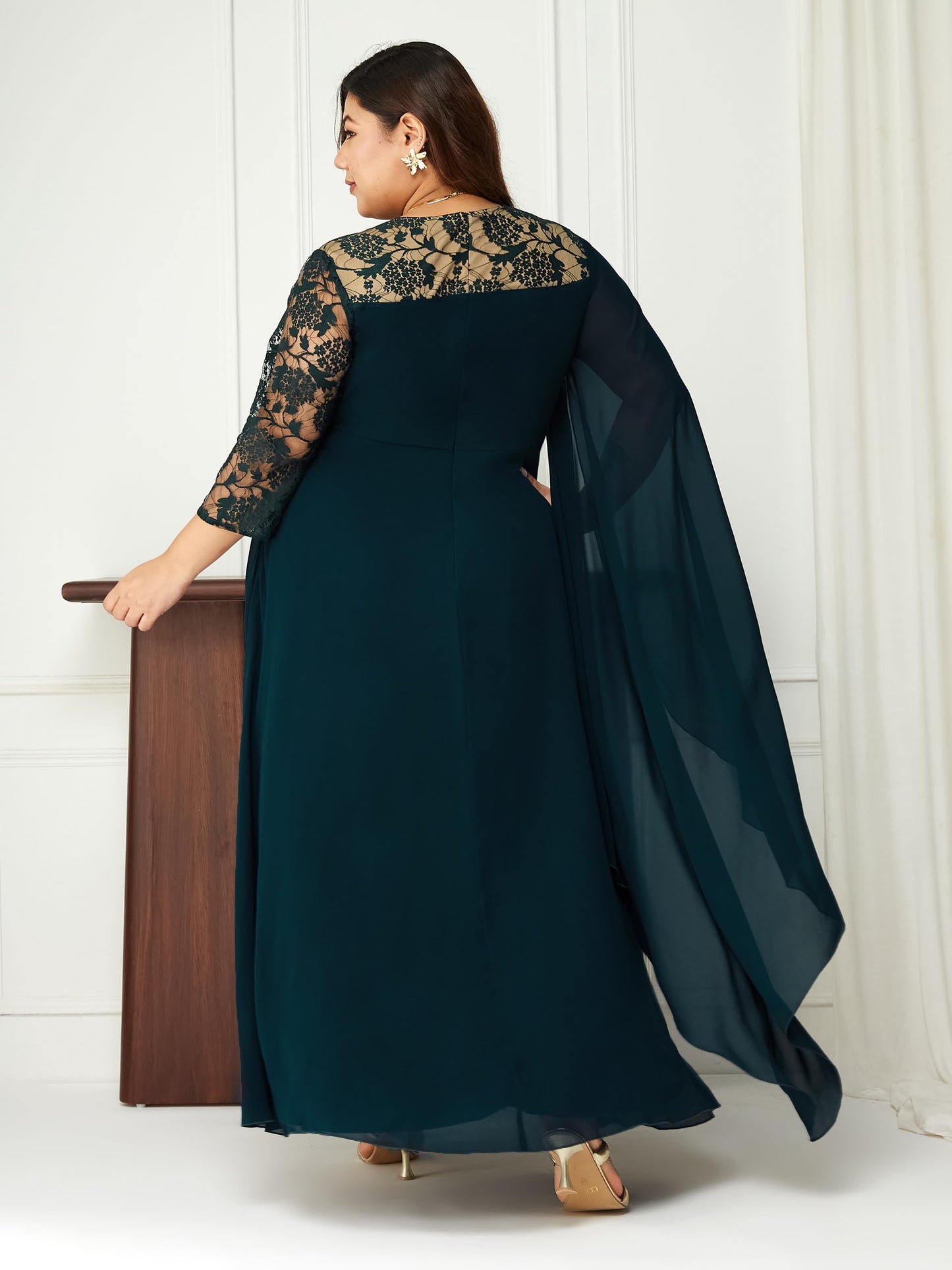 Miss Chase A+ Women's V-Neck Asymmetric Self-Designed Maxi Dress (APSS21D14-67-681-06, Tropical Teal, XL)