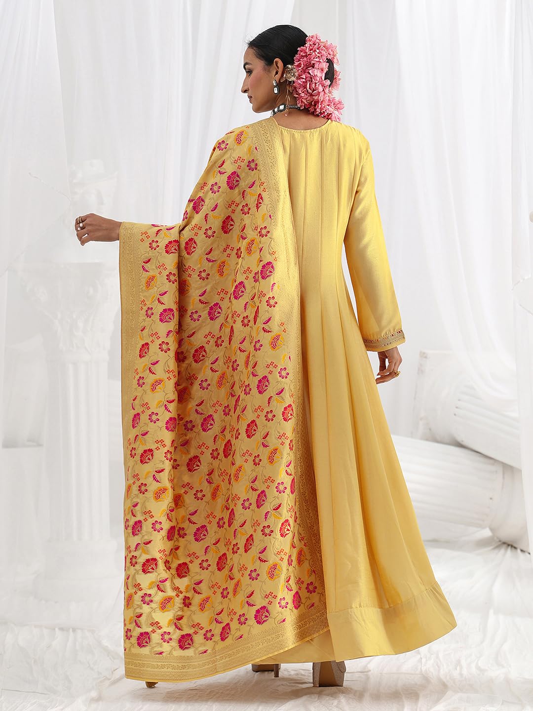 Libas Embroidered Silk Blend A-Line Ethnic Dress with Dupatta-93631XXL