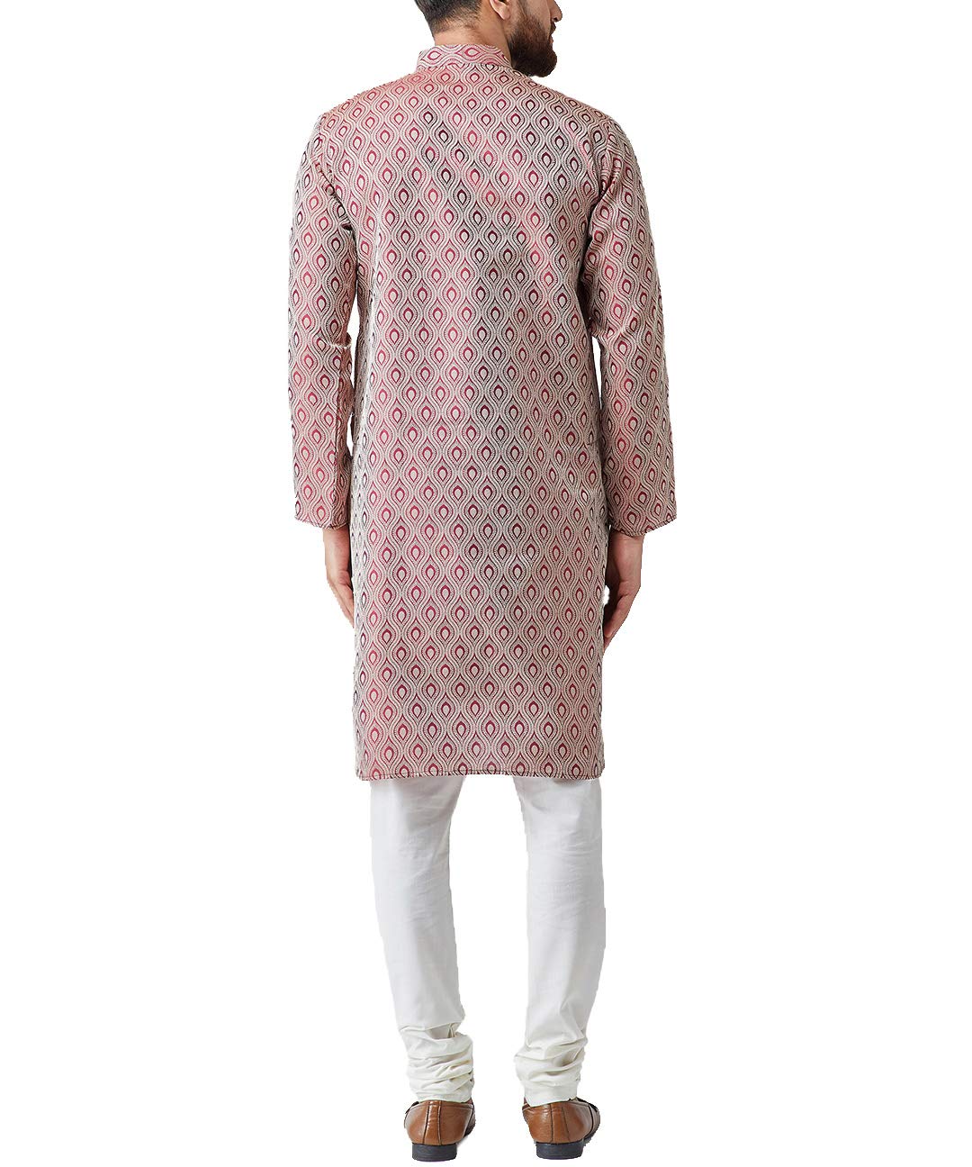 Jompers Men's Jacquard Silk Kurta and Pyjama Set(Maroon,XL)