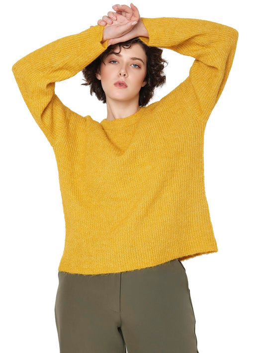 VERO MODA Women's Polyester Round Neck Pullover Sweater (10290750-Tawny Olive_Tawny