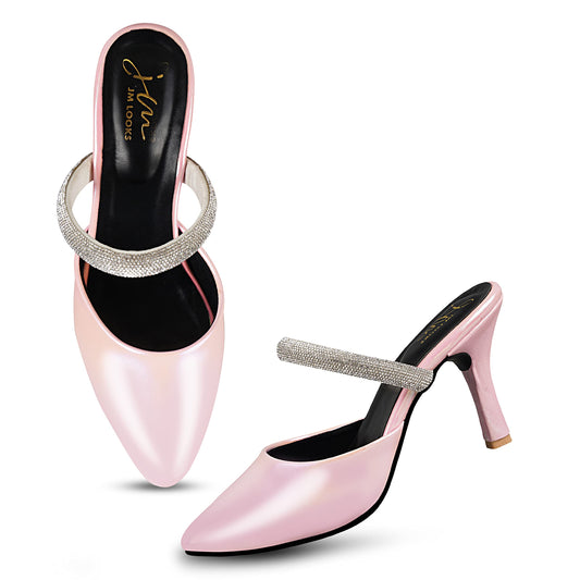 JM LOOKS Womens Block Heel Stylish Fashionable Pointed Toe Comfertable Sandal, Color-Peach I Uk Size-3