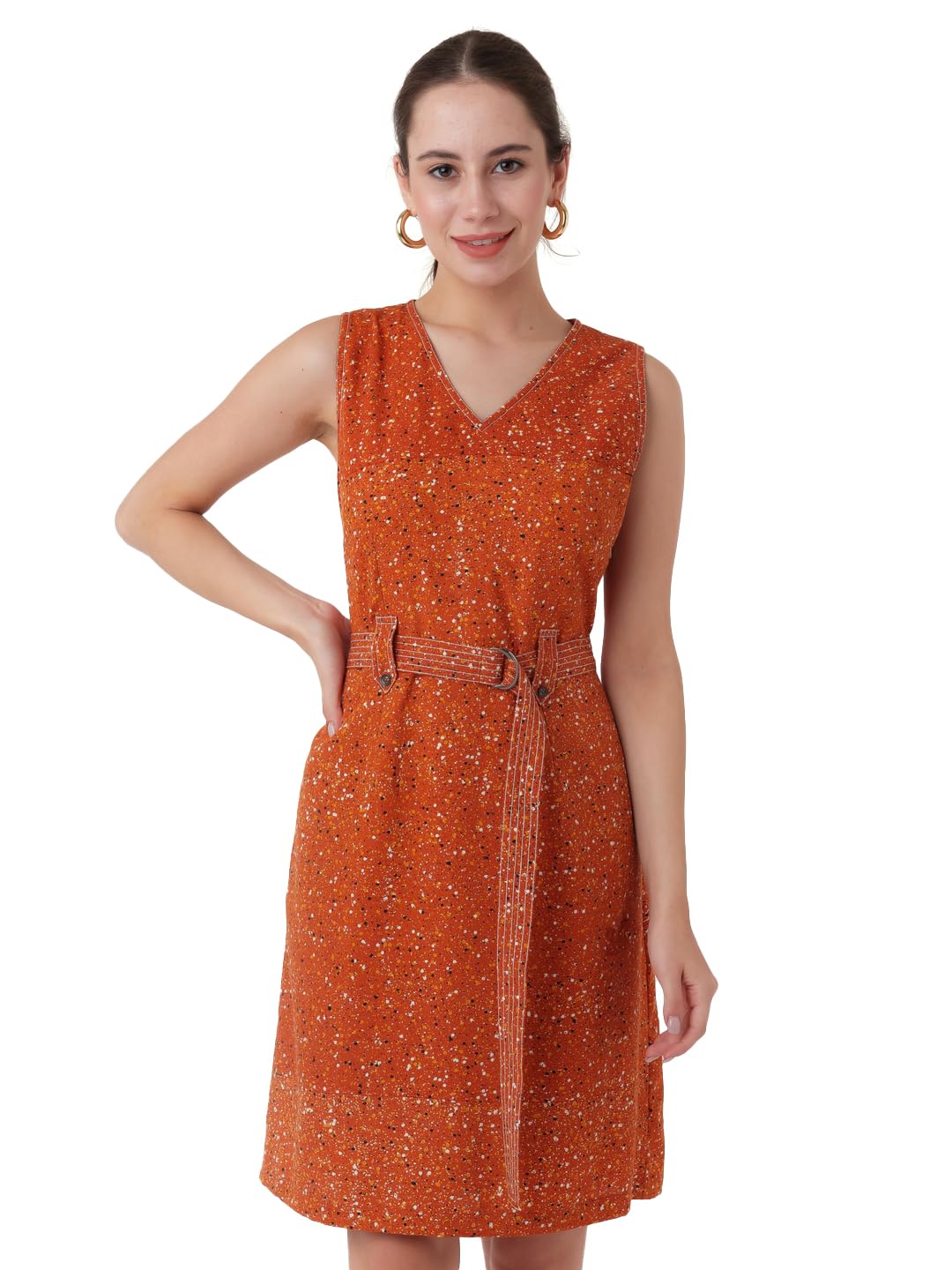 Zink London Women's Brown Printed Regular Short Dress