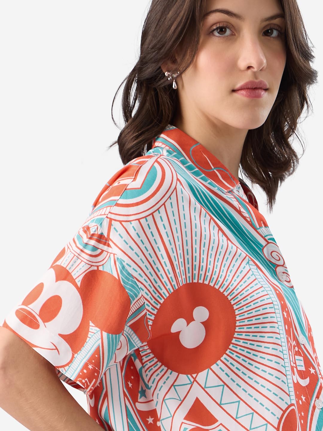 The Souled Store Official Mickey Mouse: Mickeyverse Women and Girls Short Sleeve Collared Neck Button Down Viscose Boyfriend Shirts Multicolour