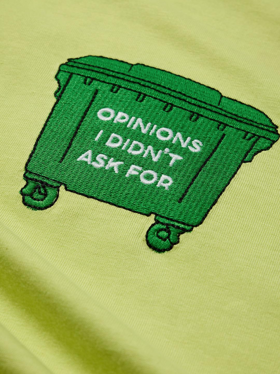 The Souled Store Trash Opinion Men and Boys Short Sleeves Round Neck Green Embroidered Cotton Oversized T-Shirts