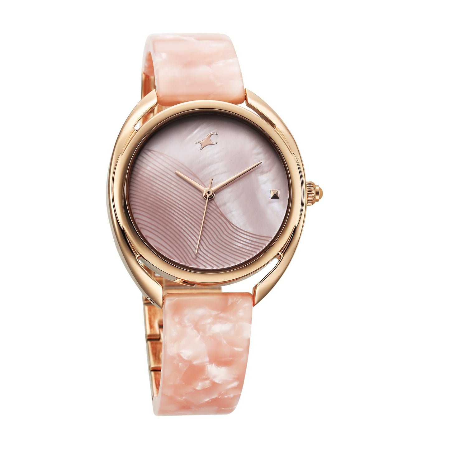 Fastrack Younique Quartz Analog Mother of Pearl Dial Rose Gold Acetate & Metal Strap Watch for Girls - NT68036KD01