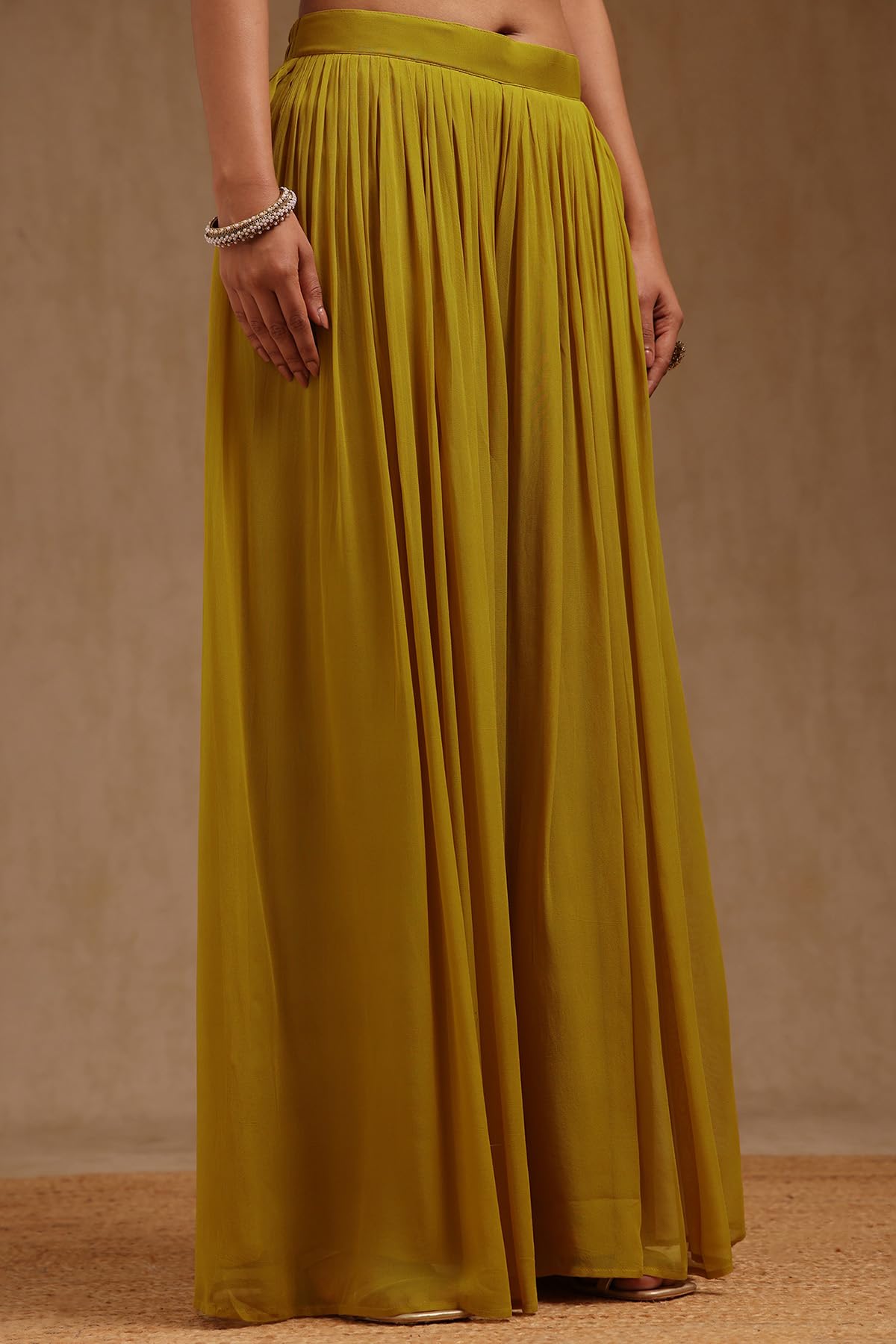 Soch Womens Mustard Tissue Embroidered Salwar Suit With Mirror Work