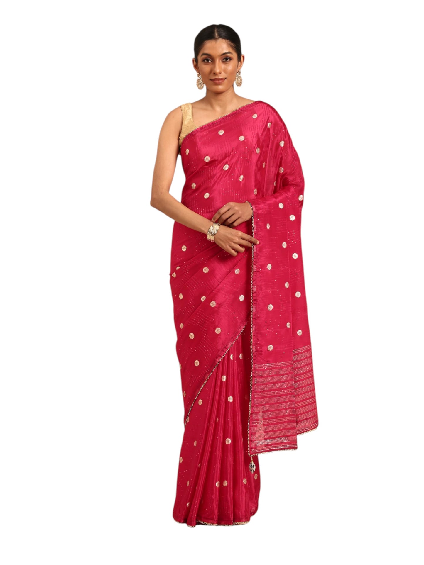 MOHEY Women's Rani Art Silk Stone Work| Zari Weave Saree (RANI)
