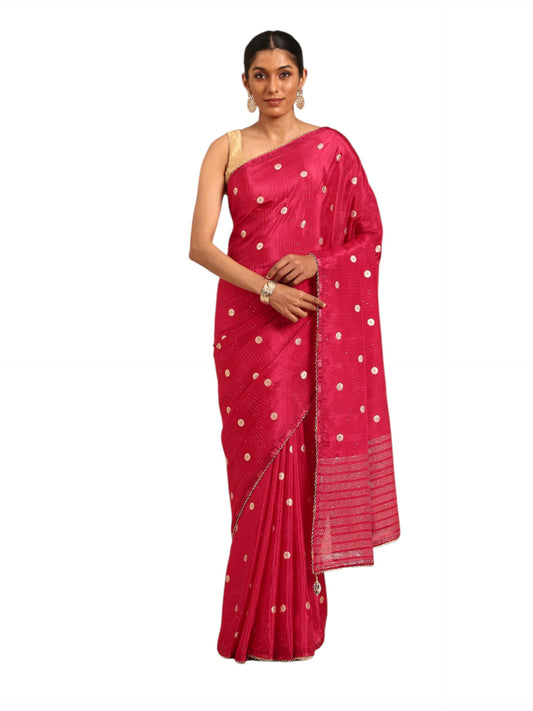 MOHEY Women's Rani Art Silk Stone Work| Zari Weave Saree (RANI)