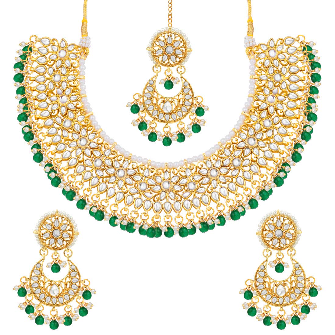 Peora Gold Plated Kundan Choker Necklace Earrings with Maang Tikka Jewellery Set for Women