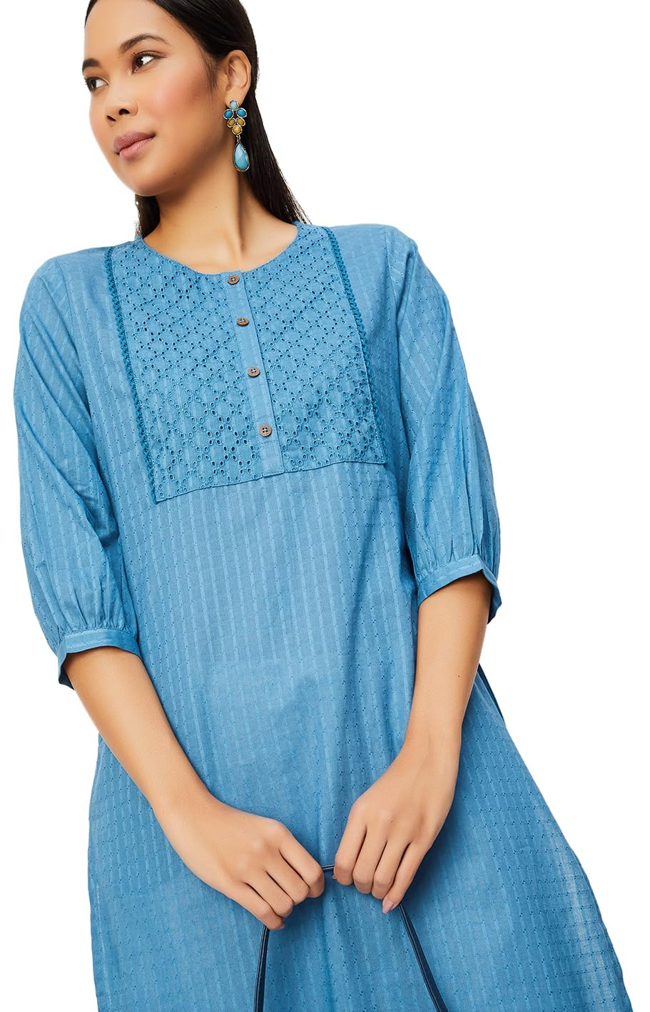 Max Women's Cotton Blend Straight Kurta Shirt (FKKP41108INDIGO_Indigo, Straight Fit, XL