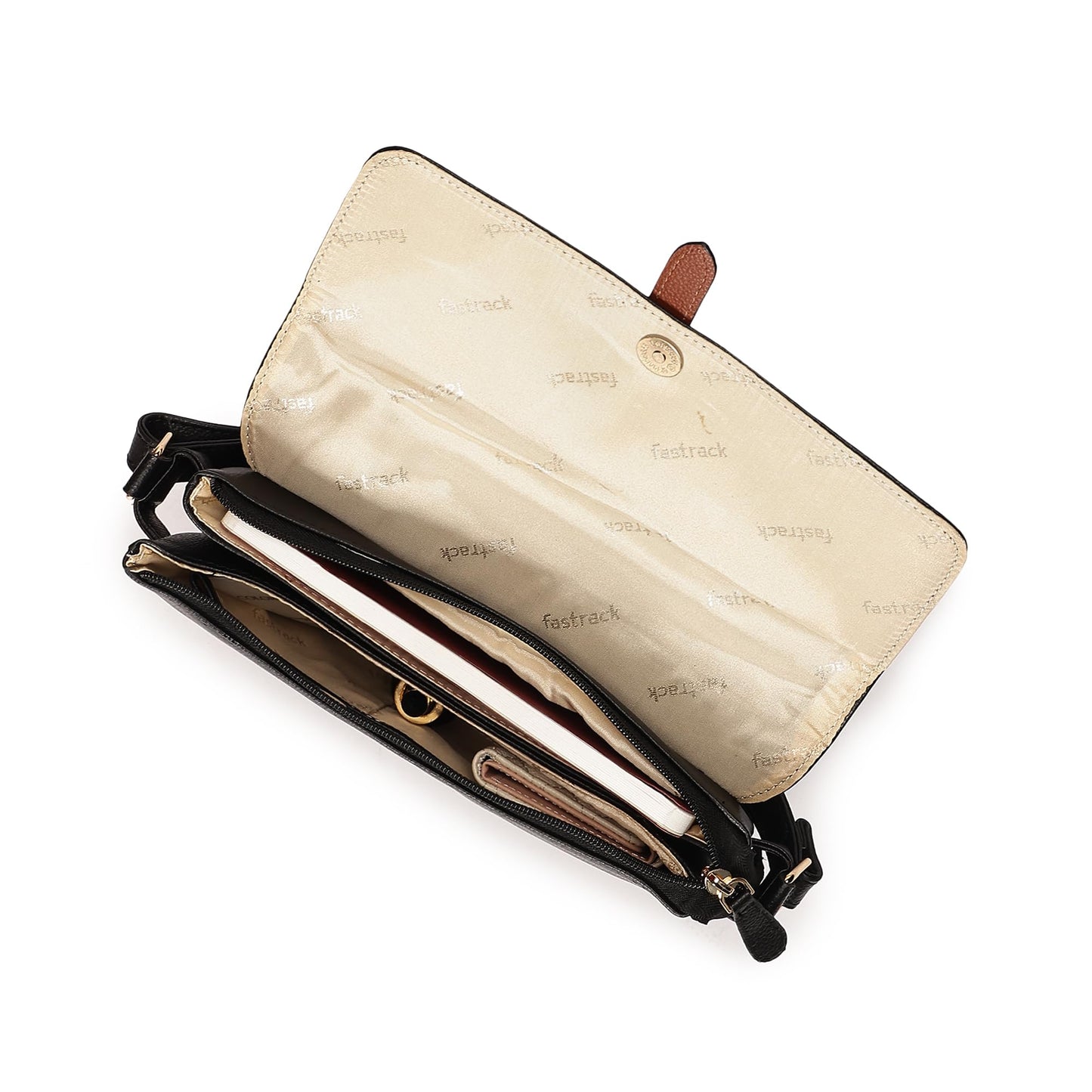 Fastrack Women Double Compartment Sling Bag with Side Zip Pocket | Adjustable Sling Belt, Inner Zip and Slip Pockets | Stylish Everyday Sling | Sling for Casual Carry