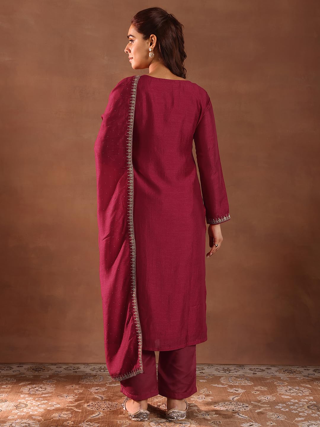 Libas Women's Silk Blend Kurta Sets (49504_Pink_M)