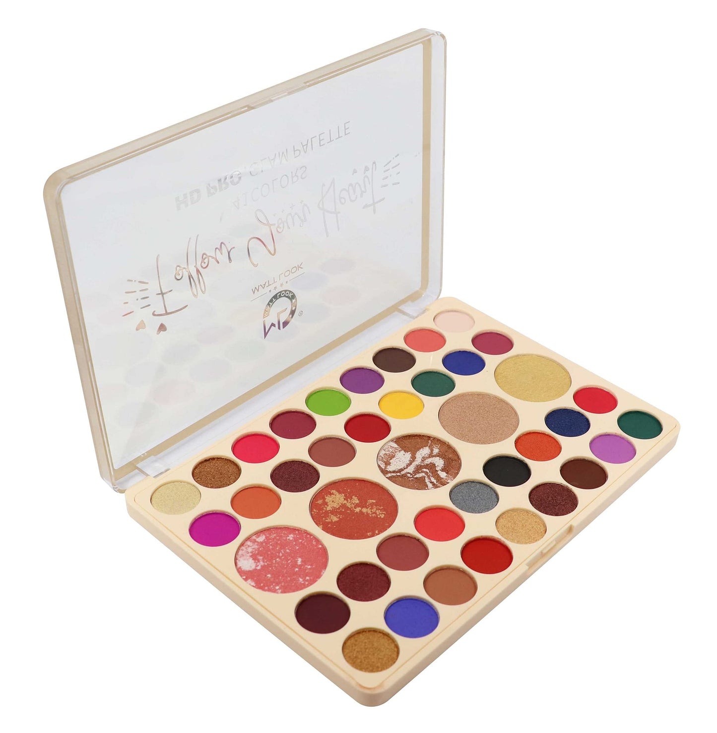 MATT LOOK 41 Colors Hd Pro Glam Palette|Multi-Purpose Use Palette|Bright Vibrant Colors|Water Proof Formula|One Stroke Application|Eye Shadows & Highlighters In One Palette- Multicolor 01(41.6G)
