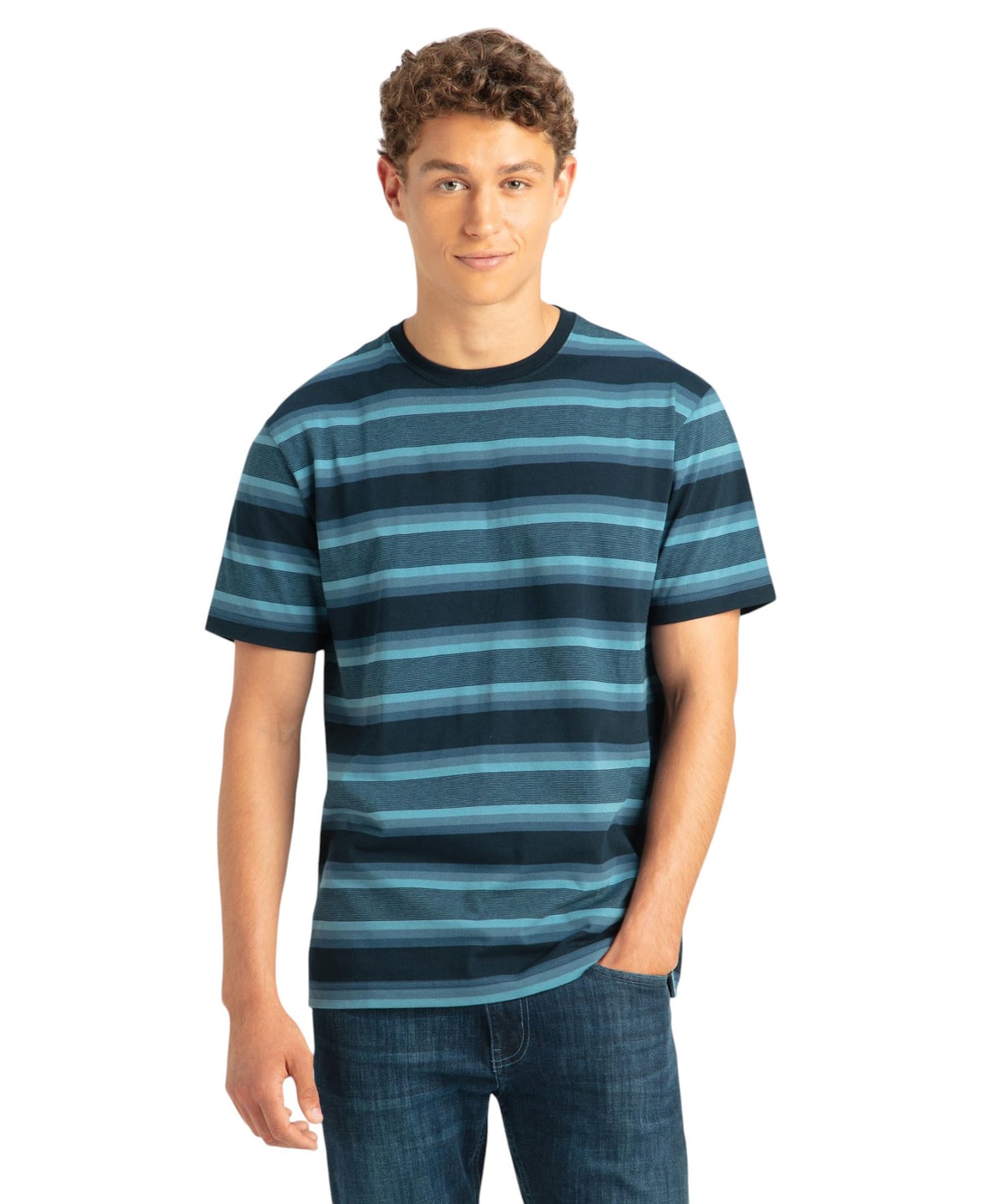 Jockey 2715 Men's Super Combed Cotton Rich Striped Round Neck Half Sleeve T-Shirt_Navy, Insignia Blue & Stellar_XXL