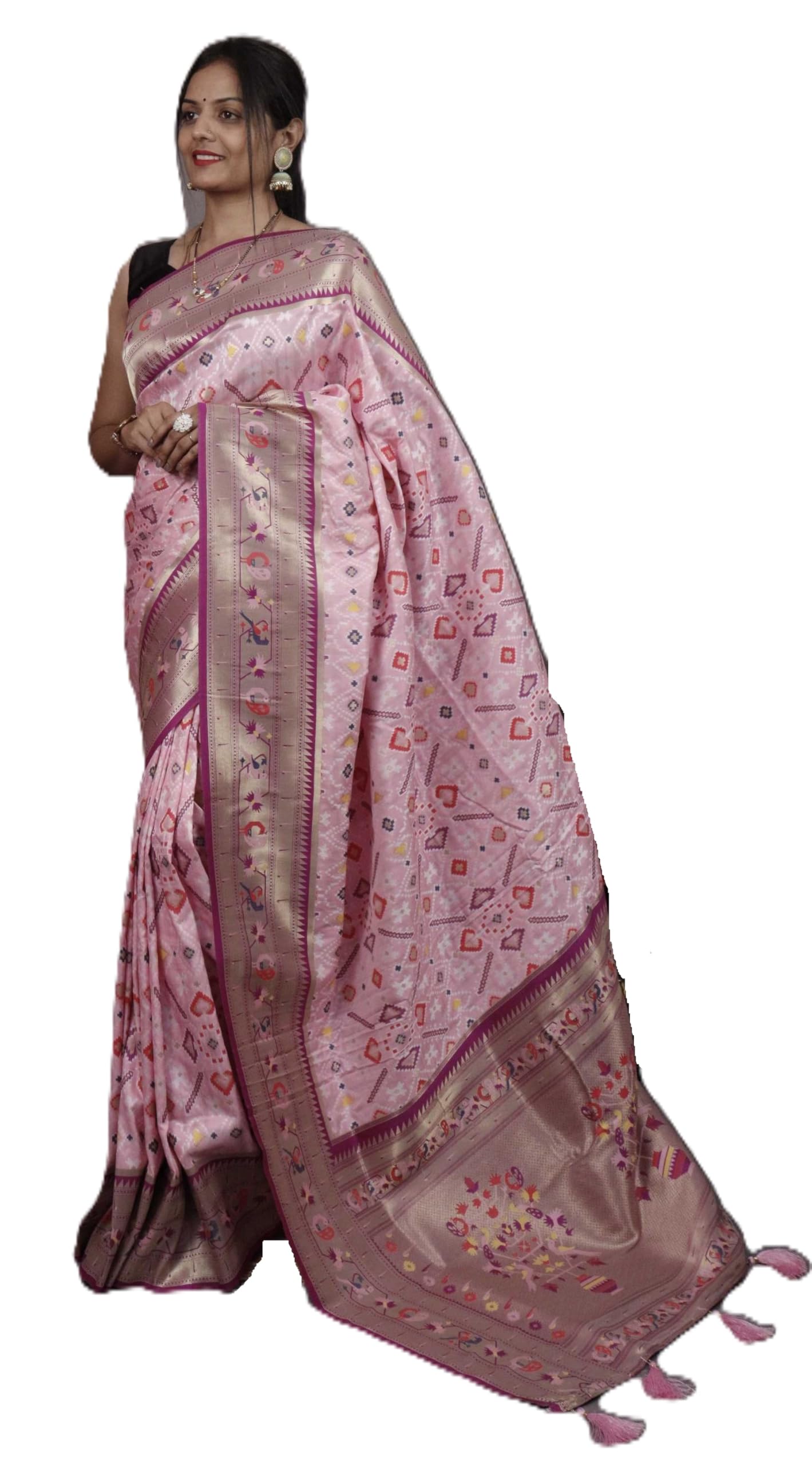 Pandadi Saree Women's Baby Pink Pure Soft Kanchivaram Paithani Silk saree With Unstitched Blouse Piece