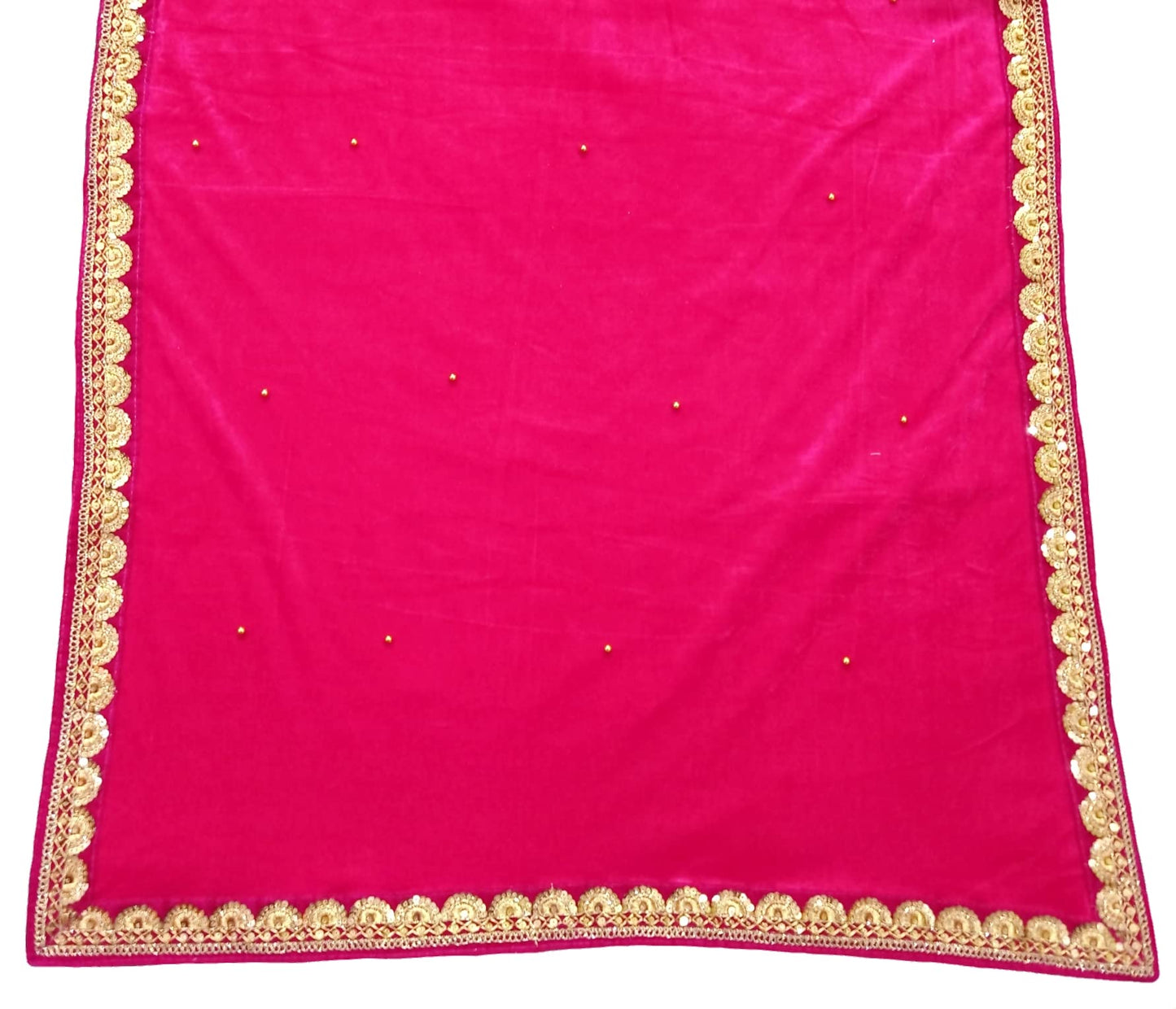 Navti Creations Women's Pink Stole Dupatta In Velvet With Semi Circle Design Border (length -2.25m, Width-75cm)