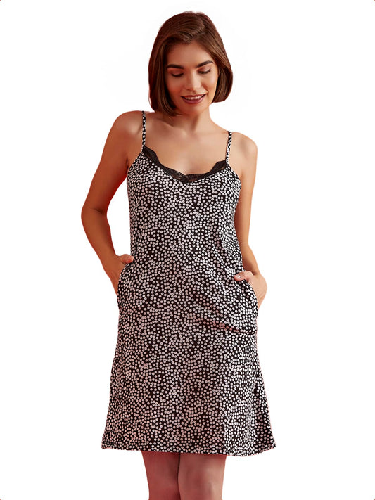 Clovia Women's Cotton Printed Knee Length Nighty (Black_2XL_NS1088A13XXL_Black_XXL)