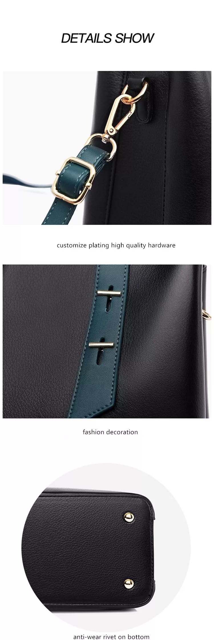 NAMCHI Luxury Leather Tote Handbag for Women Spacious, Stylish & Versatile – Perfect for Work & Travel (Black green)