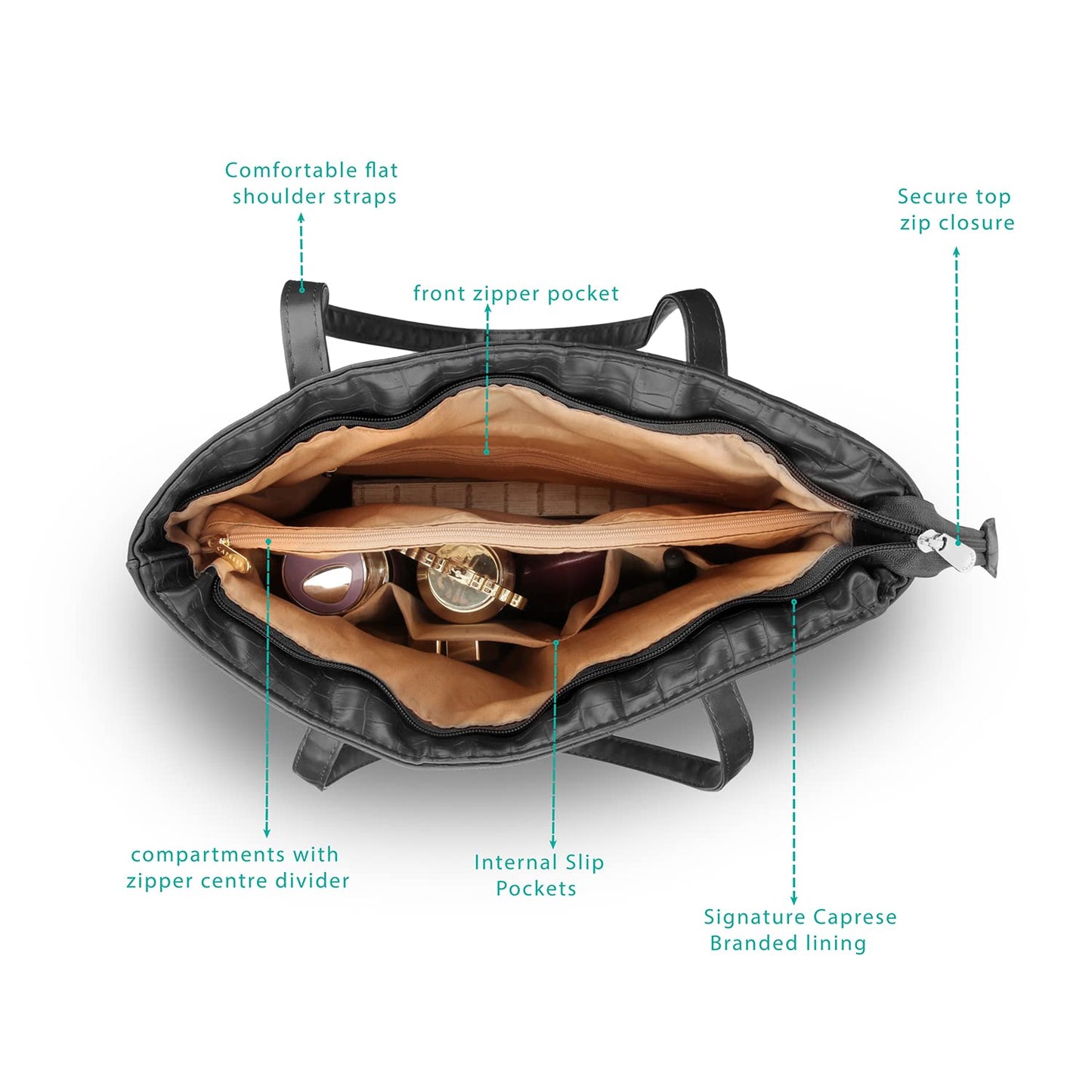 Caprese womens ELIZA T Large BLACK Tote Bag