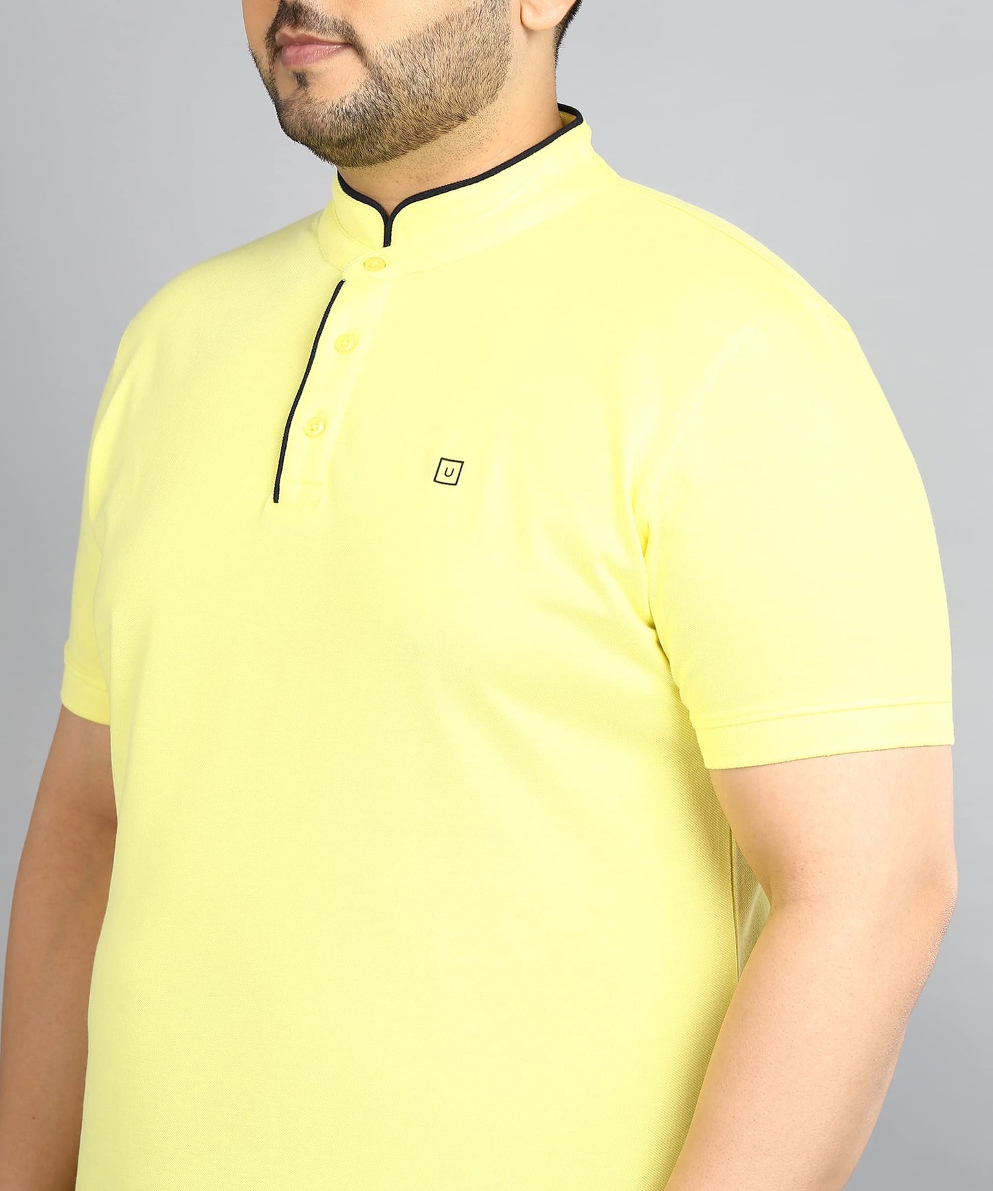 Urbano Plus Men's Yellow Solid Regular Fit Half Sleeve Cotton Polo T-Shirt with Mandarin Collar (pluspolosolmanp-036-lyel-2xl)