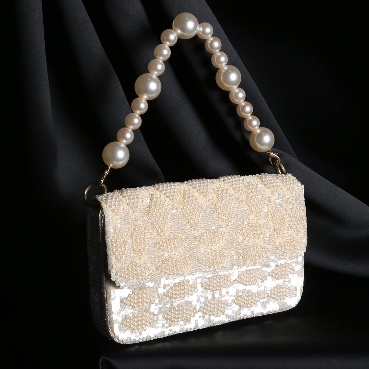Peora Cream Clutch Purses for Women Wedding Handmade Evening Handbags Party Bridal Clutch (C54CRM)