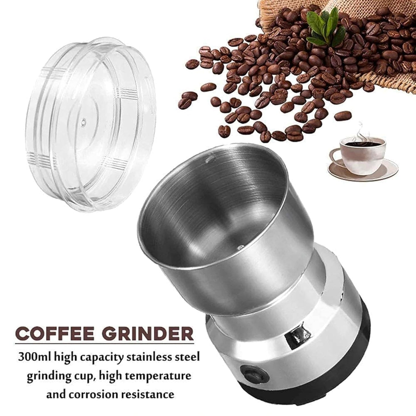 Veneur Store Nima Stainless Steel Multifunctional Electric Grinder & Coffee Maker - Mini Spice, Coffee, and Masala Grinder for Beans, Nuts, and Grains - Household Mixer Grinder (Silver)