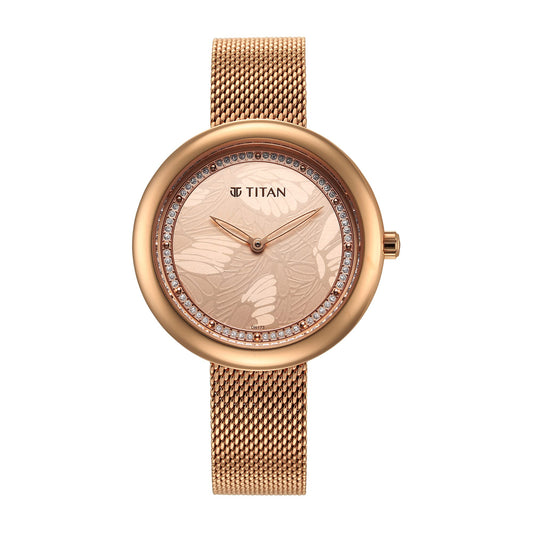 Titan Glitz Rose Gold Dial Stainless Steel Strap Analog Watch for Women-NS95210WM01