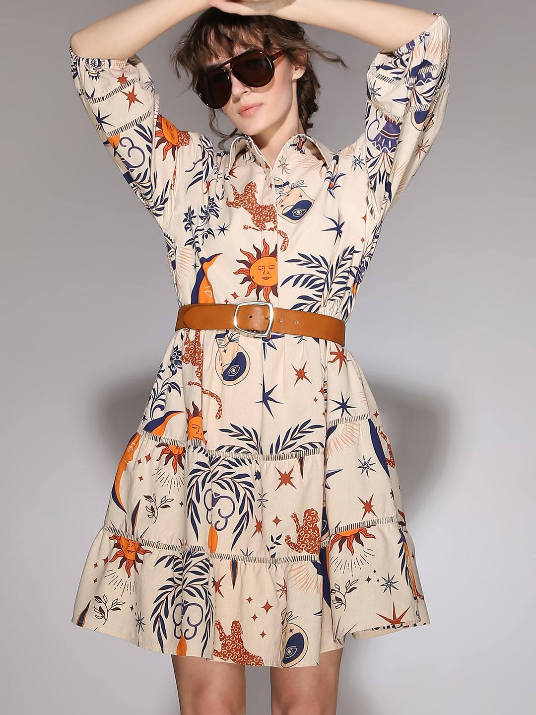 VERO MODA Women's Cotton Fit and Flare Off White Dress