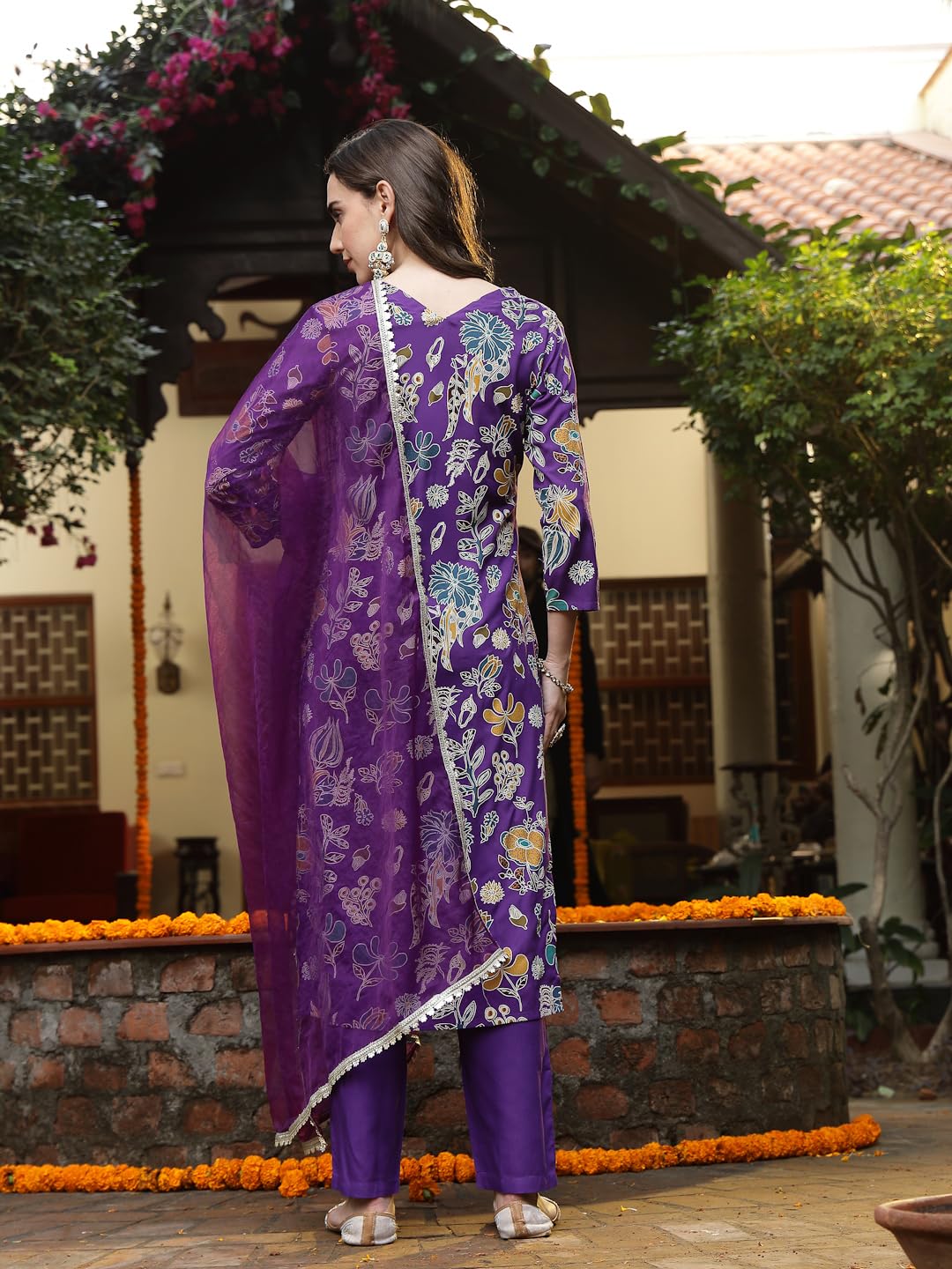 Stylum Women's Floral Printed Rayon Straight Kurta Pant Dupatta Set