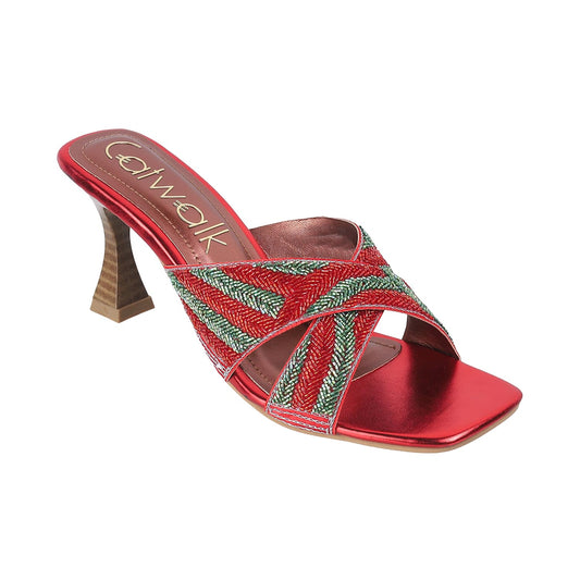 Catwalk Women Stylised Open Back Kitten Heels | For Women & Girls (RED,4 UK)