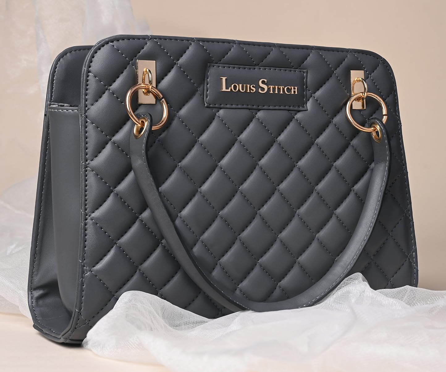 LOUIS STITCH Dark Grey Shoulder Bag for Women | Stylish Satchel Handbag Purse for Ladies with Zip Closure | LDB-03-CUFLDG