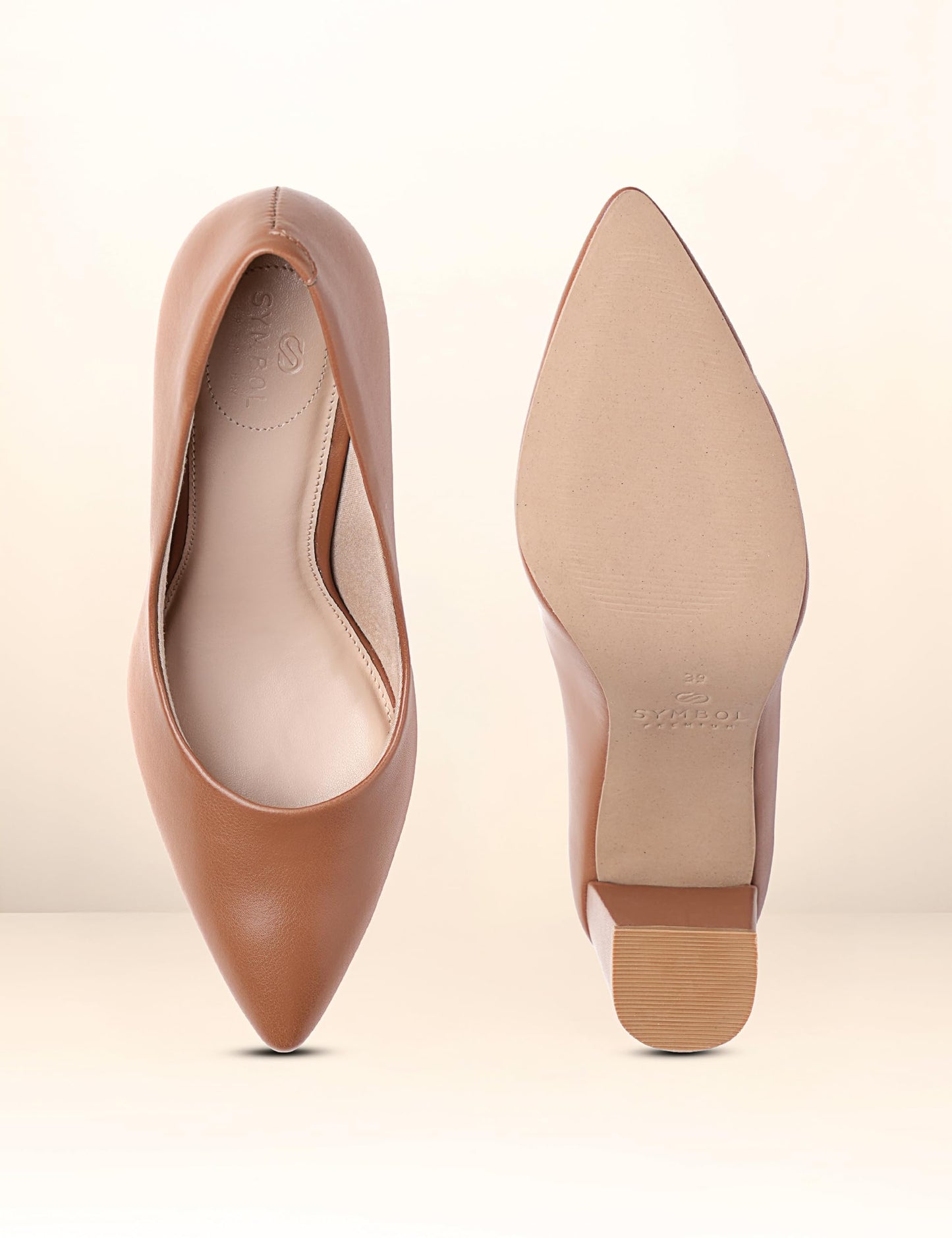Symbol Premium Women's Block Heel Tan Pumps_5 UK (AZ-SPW-FTW-PU03)