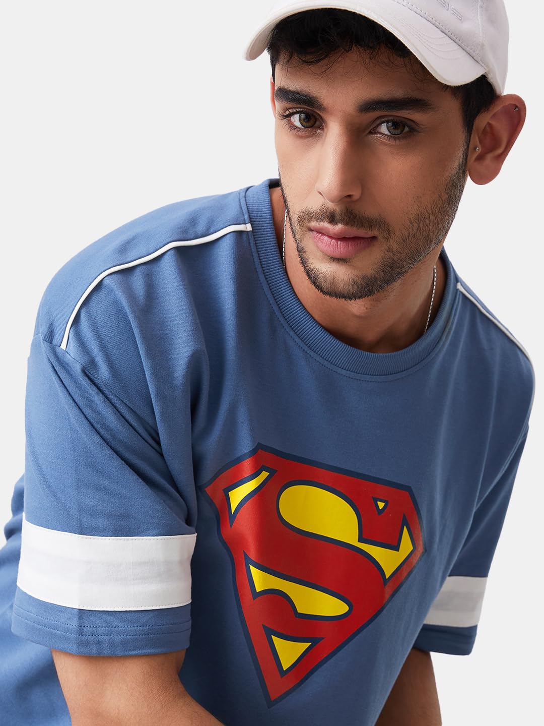 The Souled Store|Official Superman: Classic Mens and Boys T-Shirts|Half Sleeve|Loose fit Graphic Printed| 80% Cotton 20% Polyester Blue Color Men Oversized T-Shirts