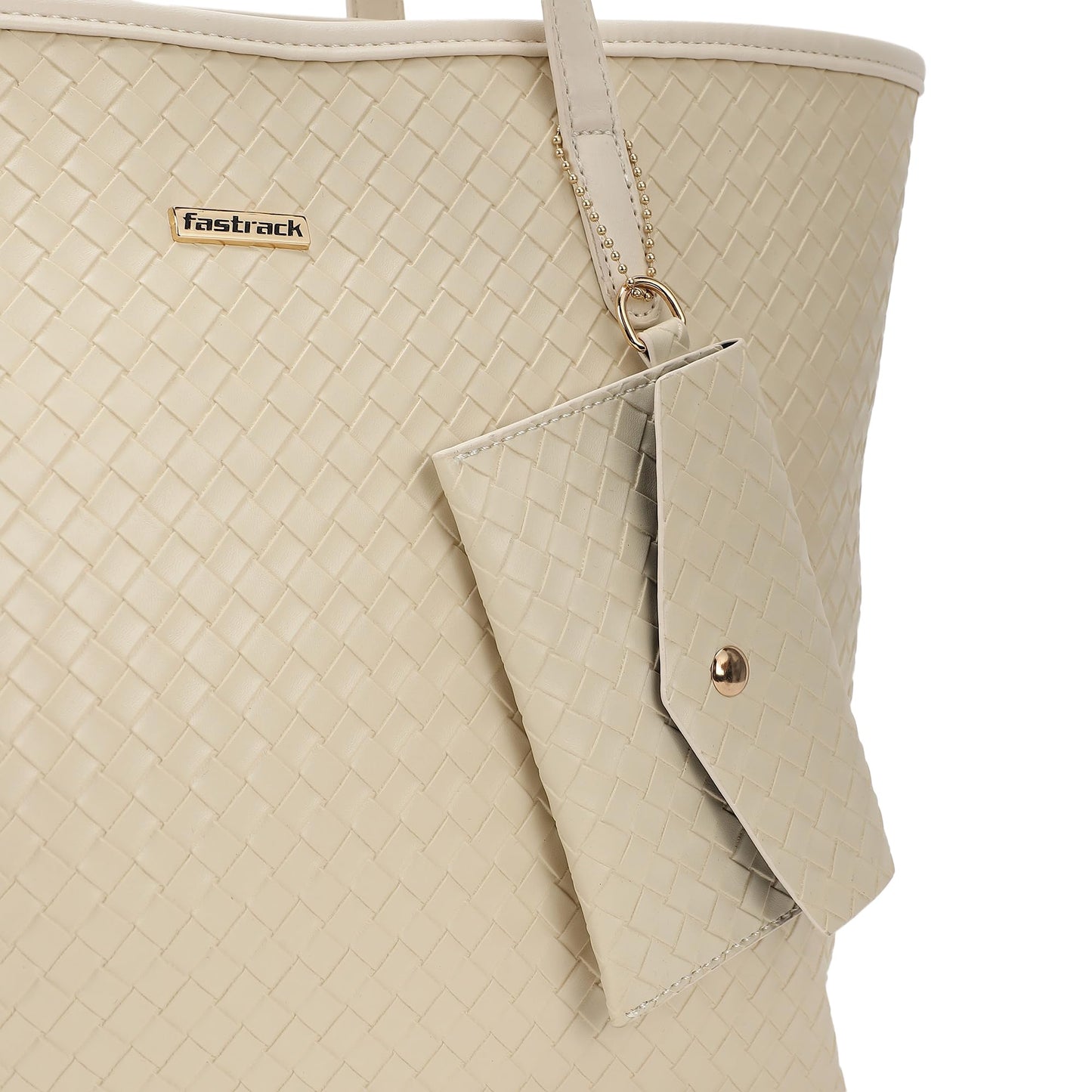 Fastrack Premium Leather Tote Bag For Womens, Ladies And Girls | Embossed Textured Tote Bag For Womens And Girls | Handbag With Spacious Interior And Sturdy Straps, Beige