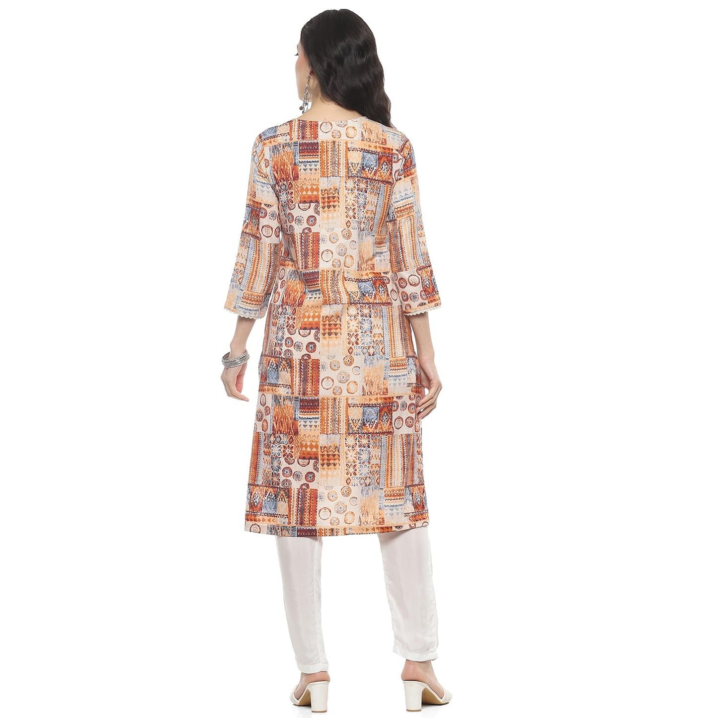 BIBA Regular Women Rayon Printed Kurta (ASSORTED20551SS24ECRU_Beige