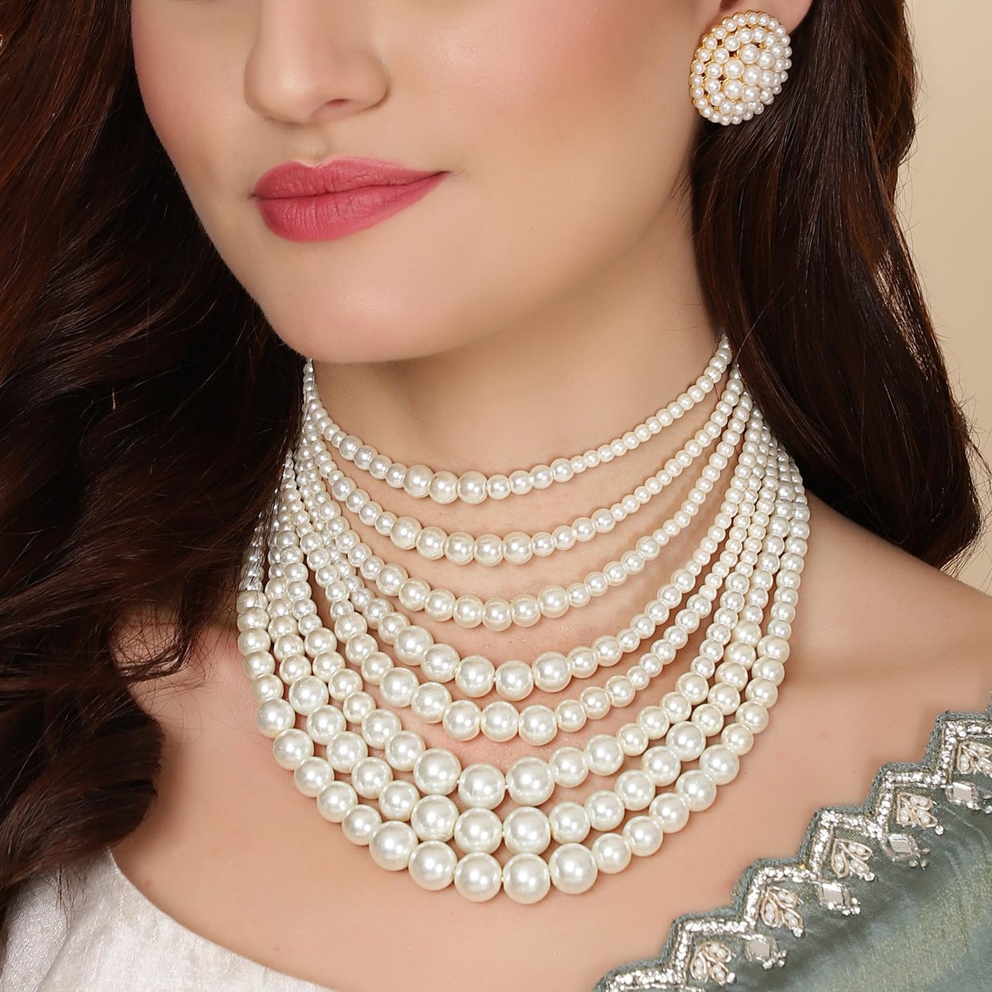 Shining Diva Fashion Pearl Necklace Jewellery Set for Women Latest Stylish Design Fancy Wedding Party Choker (15863s)