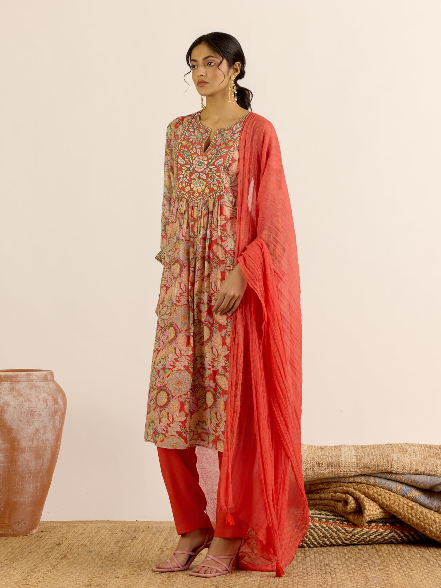 Aarke Ritu Kumar Red Aroma Kurta With Pant And Dupatta