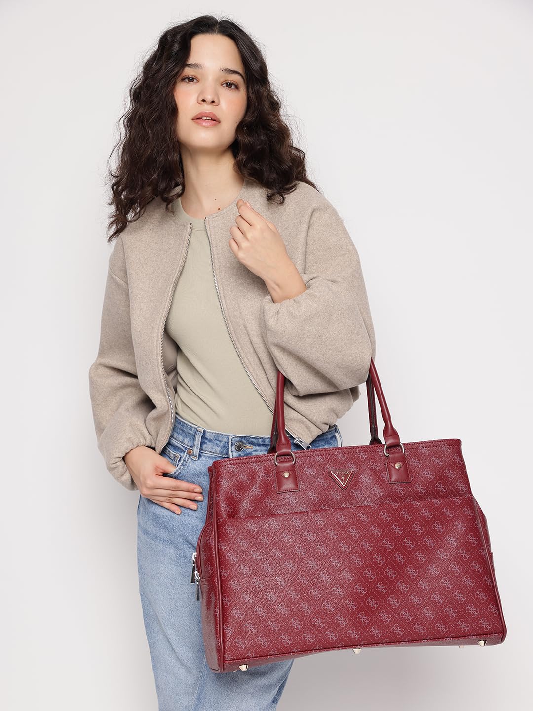 GUESS Claret Monogram Jesco Shopper Tote